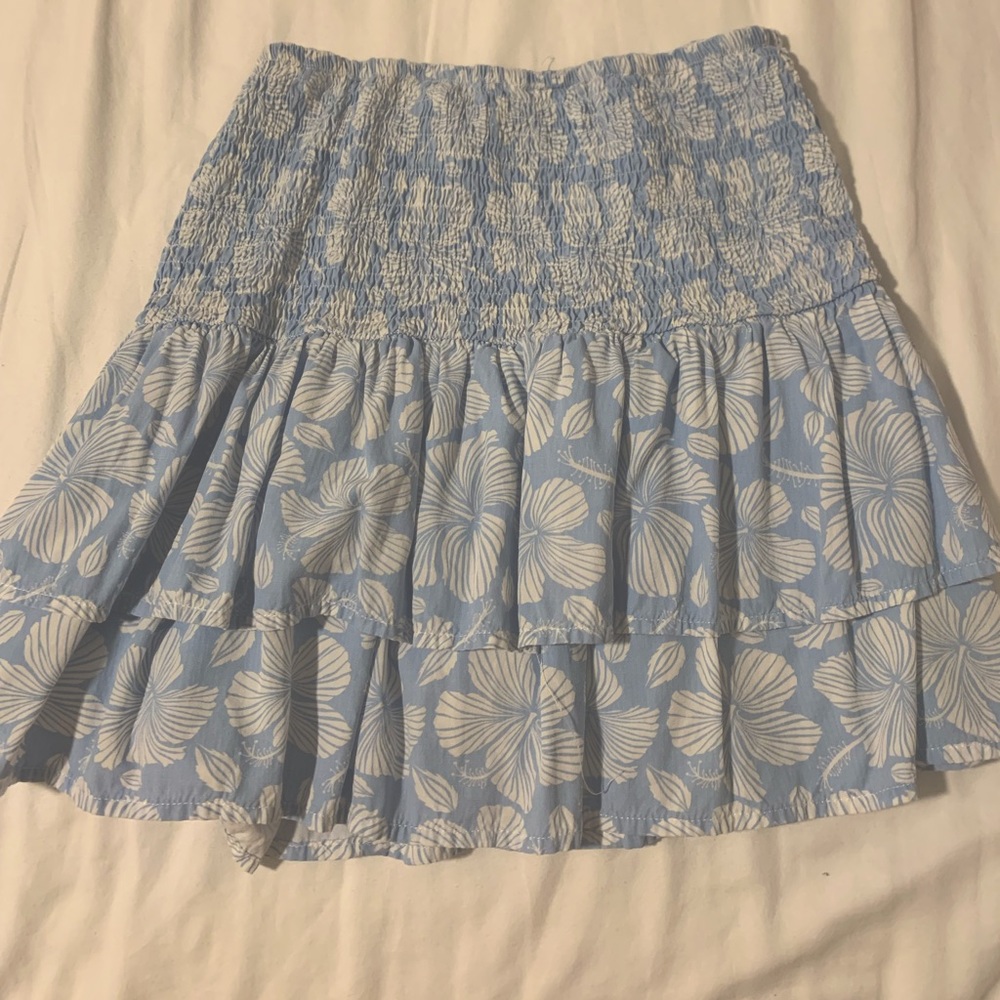 Blue Palm Ruffle Skirt